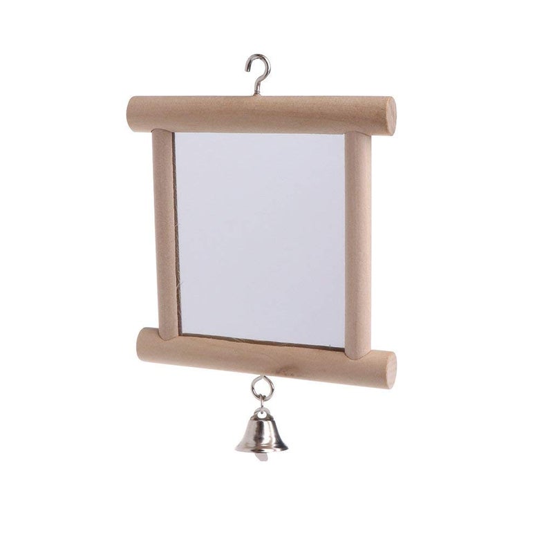Litewoo Bird Mirror Wooden Hanging Swing Interactive Play Toys for Small Parrot Budgies Macaw African Grey Parakeet Cockatiel Conure Lovebird Cage Accessories (Bird Mirror with Bell-ONE) - Image 1